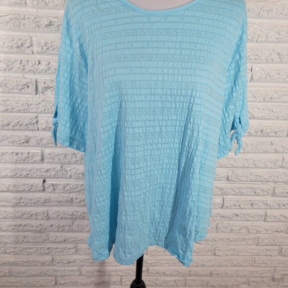 Ruby Rd Womens Top 2X Plus Tee Blue Tied Short Sleeve Eyelet Lightweight BLU189E - Picture 4 of 9